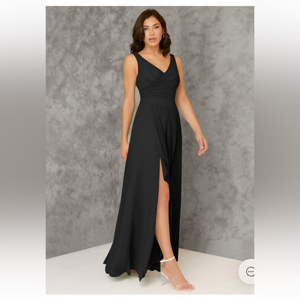 Azazie Black Sleeveless Maxi Dress with V-Neck and Slit